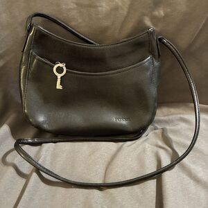 Vintage Fossil Shoulder Bag Black Leather Y2K